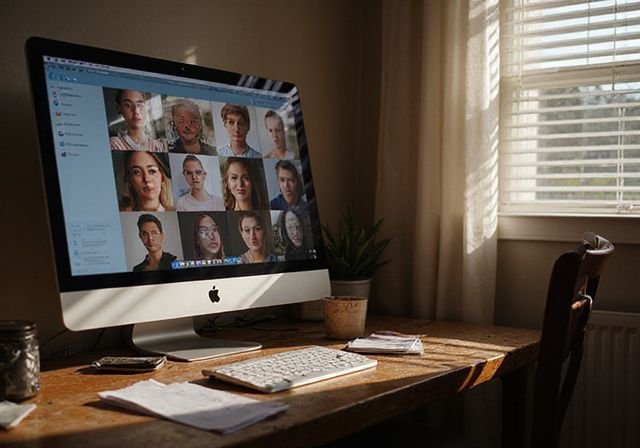 Een eenvoudige kamer met een computer en alledaagse spulletjes.