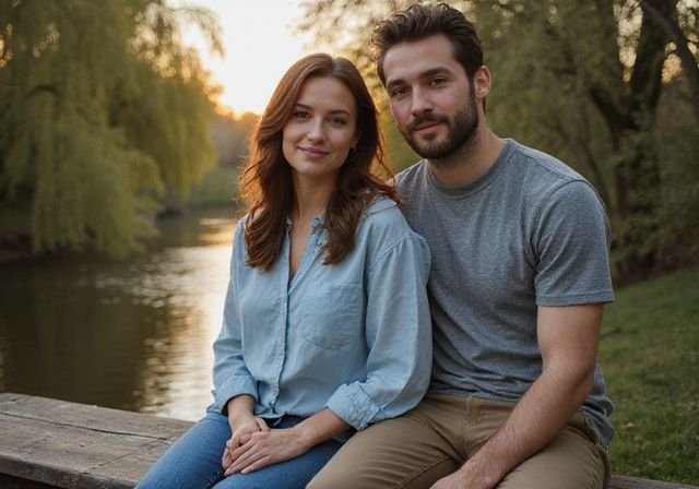 Een man en vrouw genieten samen van een rustig moment aan het water