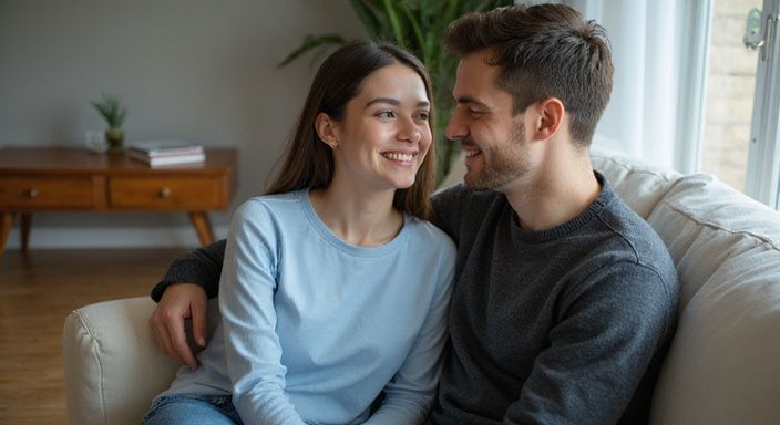 Een jong koppel geniet van een intiem en vrolijk moment samen