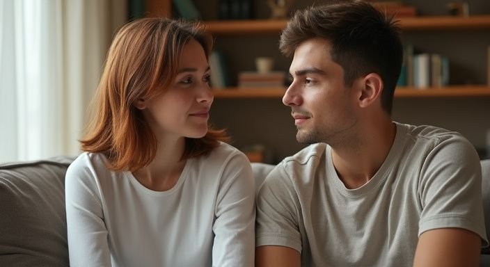 Een man en vrouw zitten samen op een comfortabele bank