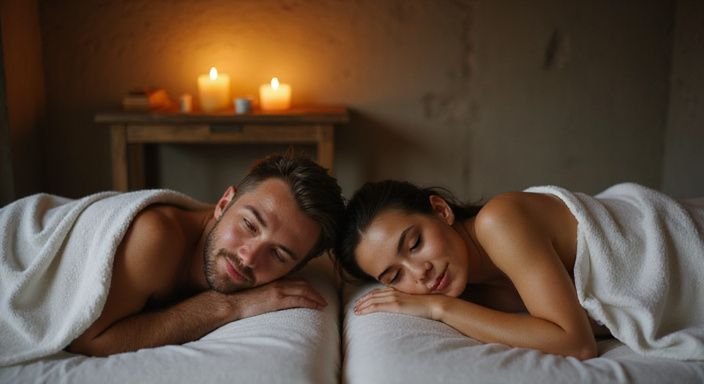 Een stel geniet van een ontspannende massage in een spa.