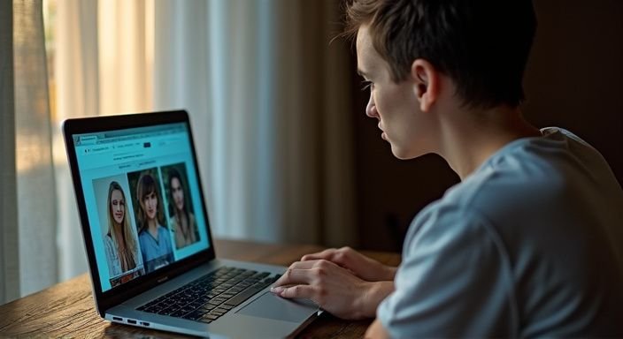 Een persoon zoekt verbinding op een datingwebsite op hun laptop