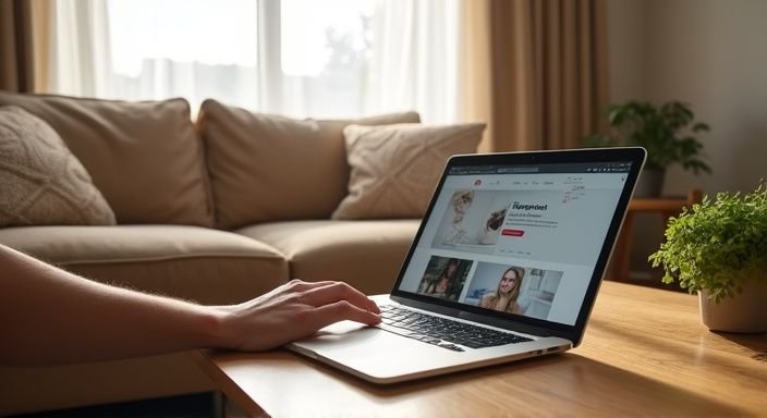 Een gezellige woonkamer met een laptop en een datingwebsite met sexcontact in Vlaams-Limburg