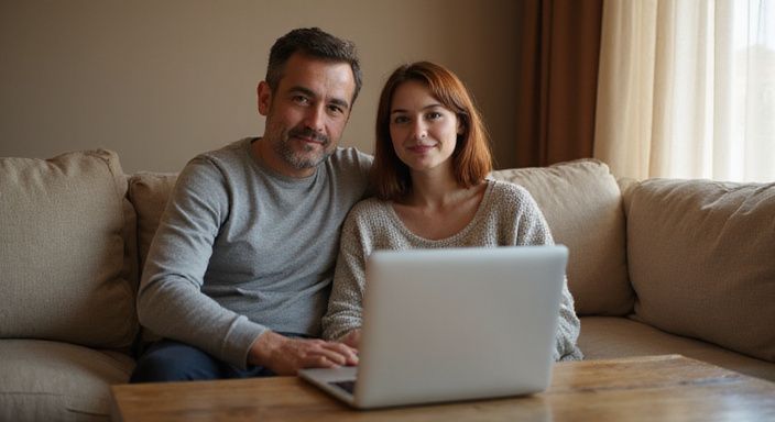 Een man en vrouw zitten samen op een bank met een laptop. sexcontact zuid holland voordelen van online sexdating