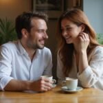 Een man en vrouw genieten van een intiem moment in een café