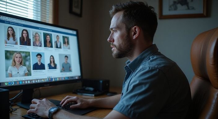 Een man ervaart spanning bij het navigeren door online datingsites