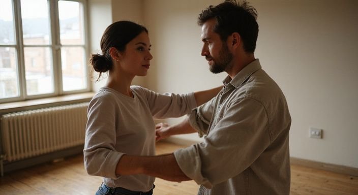 Een man en vrouw dansen samen salsa in een dansstudio