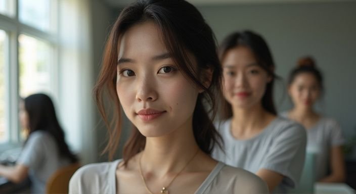 Een groep webcammodellen presenteert zich in individuele online shows