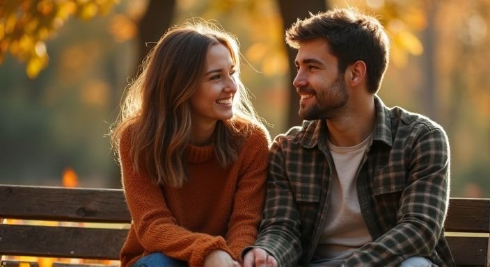 Een vrouw en een man delen een intiem gesprek op een bank