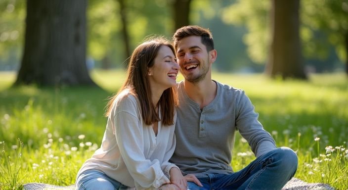 Een jonge vrouw en man genieten samen in een park van huisvrouwen sexcontact.