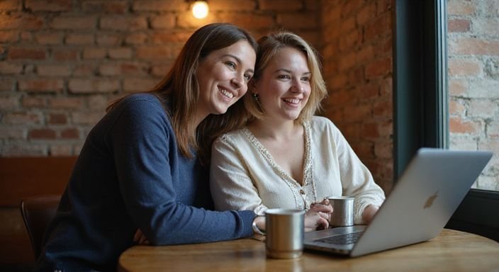 Twee vrouwen genieten van een intiem gesprek in een café. Twee vrouwen genieten van een intiem gesprek over lesbische vrouwen sexdating in een café.