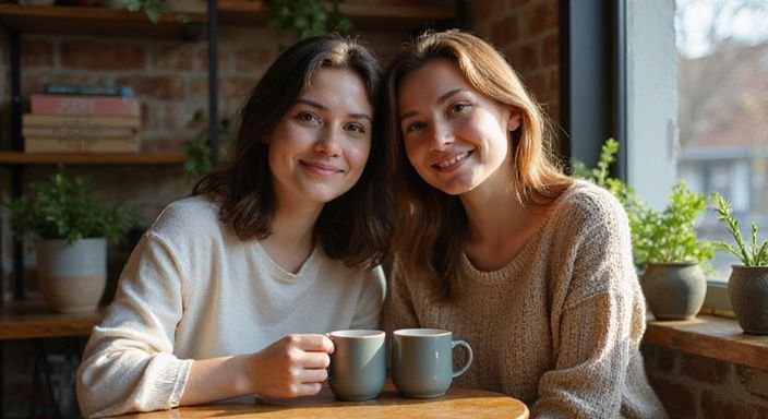 Twee vrouwen genieten van een intiem gesprek in een gezellige café