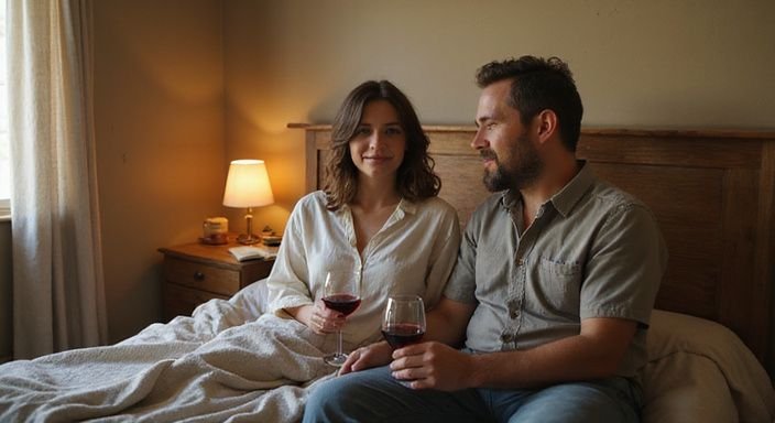 Een man en vrouw delen een intiem moment op een bed en willen hun seksleven verbeteren.