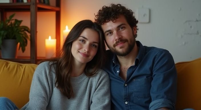 Een man en vrouw zitten intiem op een versleten gele bank. Een man en vrouw zitten intiem op een versleten gele bank en genieten van sexcontact Antwerpen.