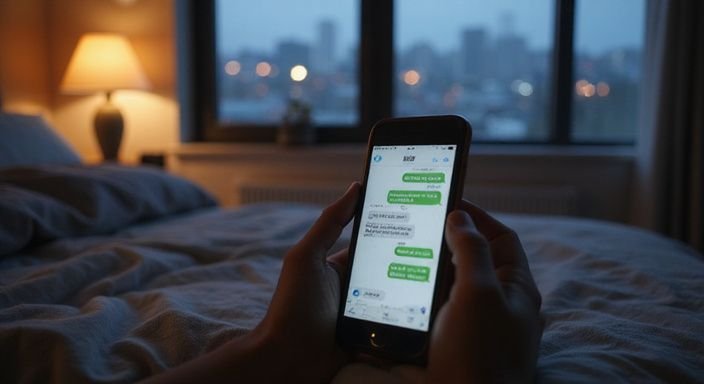 Een smartphone toont een gesprek over de juridische grenzen van sexting.