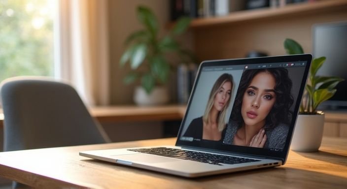 Een gezellige thuiswerkplek met een laptop en minimalistische decoratie. Een gezellige thuiswerkplek met een laptop en minimalistische decoratie.