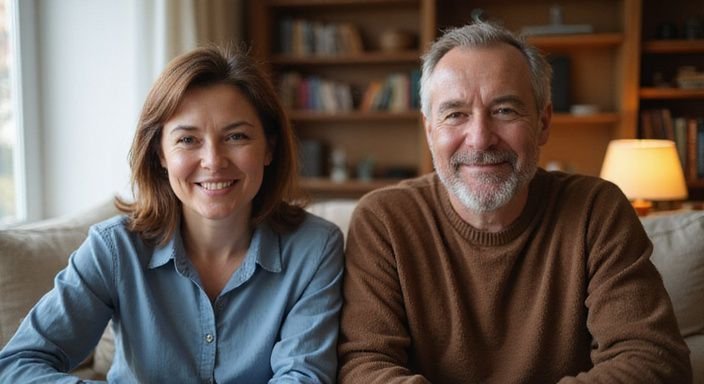 Een man en vrouw hebben een ontspannen webcamgesprek. Een man en vrouw hebben een ontspannen webcamgesprek.