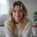 Ontdek de Hete Wereld van Blondines Webcamseks Jonge vrouw met blonde haren glimlacht op een bed in haar kamer