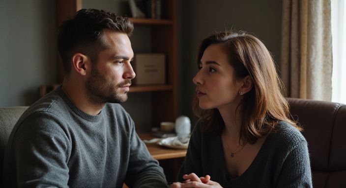 Een man en vrouw hebben een oprechte videogesprek vanuit hun kamer.