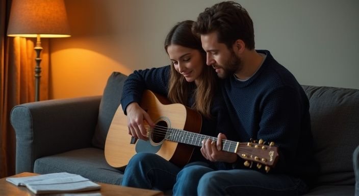 Een vrouw en man genieten samen van een live muziekoptreden.