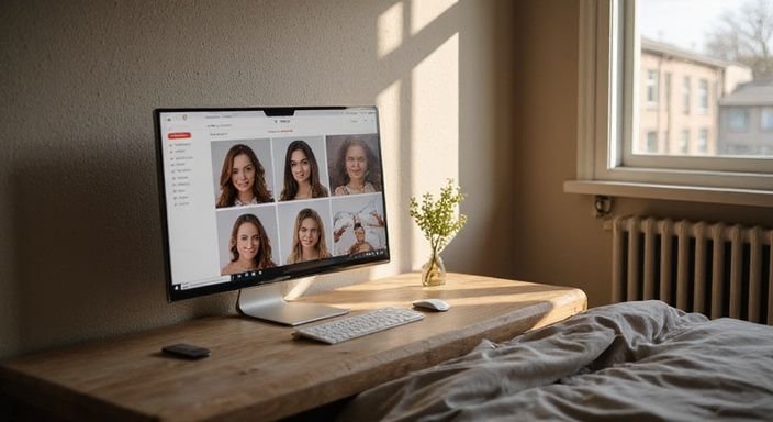 Een moderne slaapkamer met een computeropstelling en georganiseerde ruimte