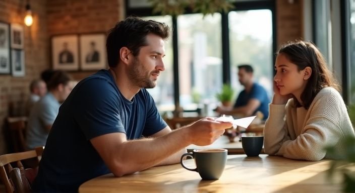 Een man gooit een papieren vliegtuigje in een druk café en wil flirten met vrouwen.