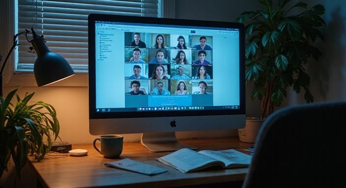 Een intieme kamer met een computer en een online chatroom. Een intieme kamer met een computer en een online chatroom.