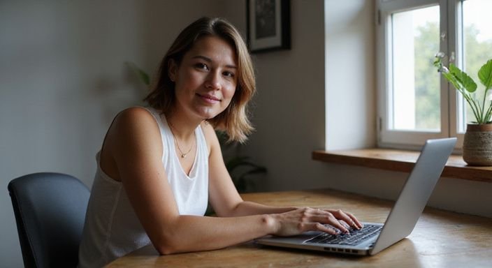 Een persoon in een relaxed postuur aan een houten bureau. Een persoon in een relaxed postuur aan een houten bureau.