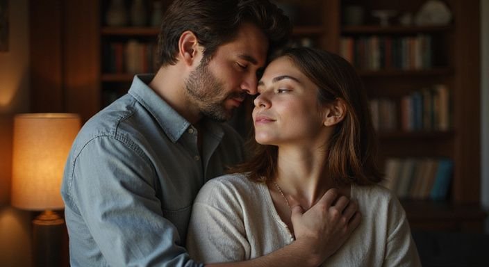 Een man en vrouw omhelzen elkaar teder in een intieme kamer en willen sexcontact in Eindhoven.