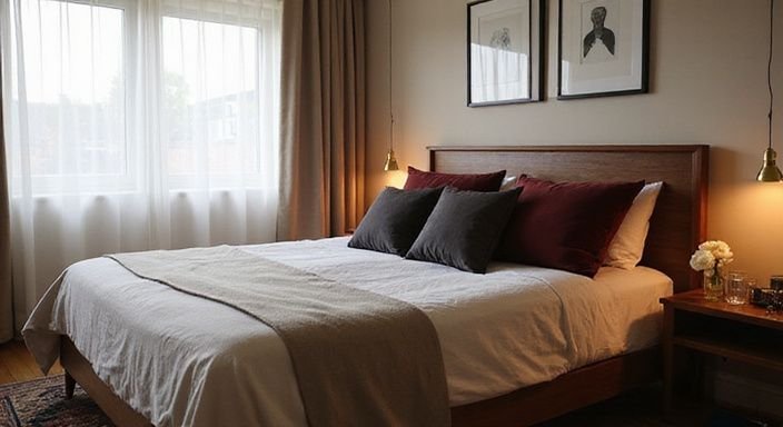 Een intieme slaapkamer in Rotterdam met luxe en comfort.