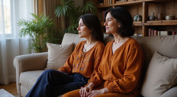 Twee vrouwen delen een intiem gesprek over Marokkaanse vrouwen versieren op een comfortabele bank.