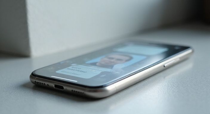 Een smartphone toont een conversatie tussen twee mensen in een app.