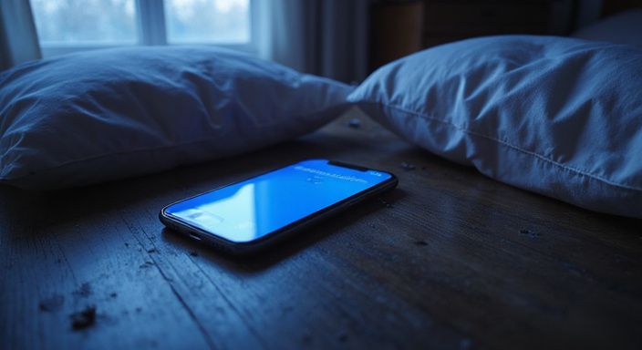 Een smartphone op een verweerd bureau in een slaapkamer. Een smartphone op een verweerd bureau in een slaapkamer.