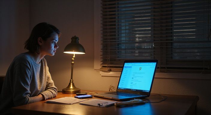 Een vrouw in haar twintiger jaren werkt geconcentreerd aan haar bureau. Een vrouw in haar twintiger jaren werkt geconcentreerd aan haar bureau.