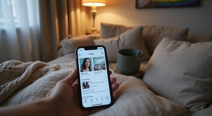 Een smartphone met een datingapp voor transgender dating op een zachte linnenkussen